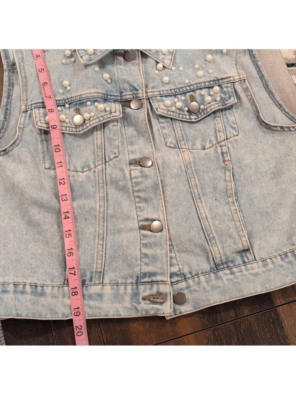 Ci Sono Denim Vest with Pearl Embellishments,Los Angeles , Size Large.EUC. - Picture 4 of 5